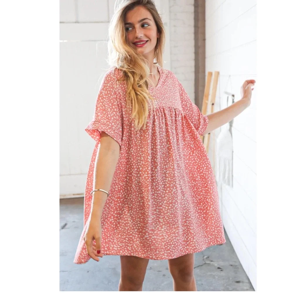 WOMENS BOUTIQUE DOTTED ANIMAL PRINT DOLMAN WOVEN POCKETED DRESS - Picture 4 of 6